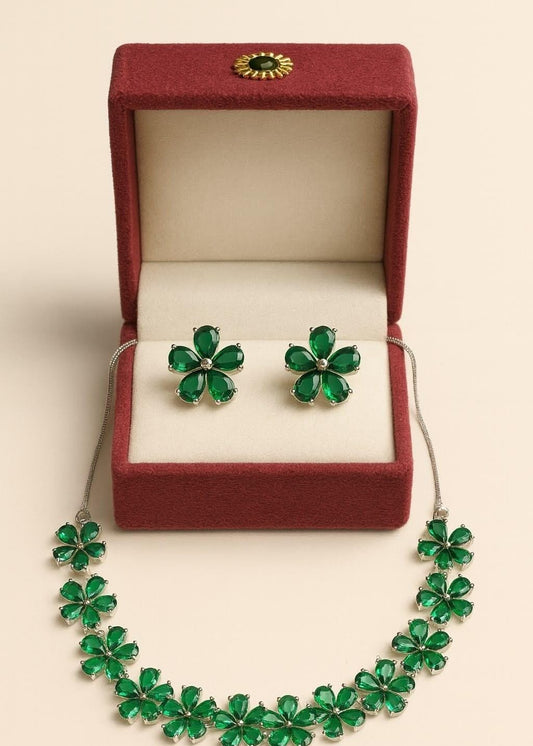 Green Floral Necklace Set