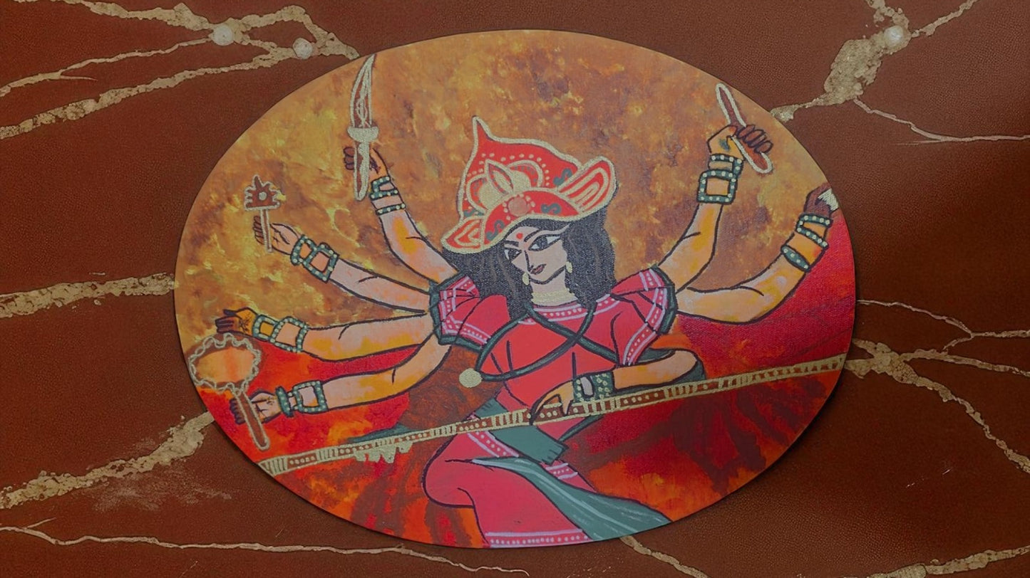 Maa Durga Oval Shape Acrylic Painting 16 X 12