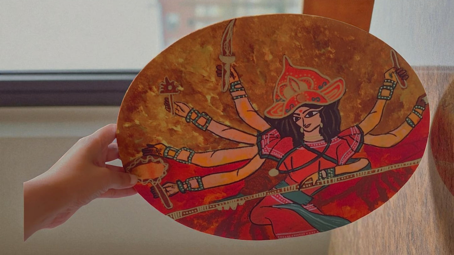 Maa Durga Oval Shape Acrylic Painting 16 X 12