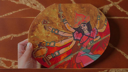 Maa Durga Oval Shape Acrylic Painting 16 X 12
