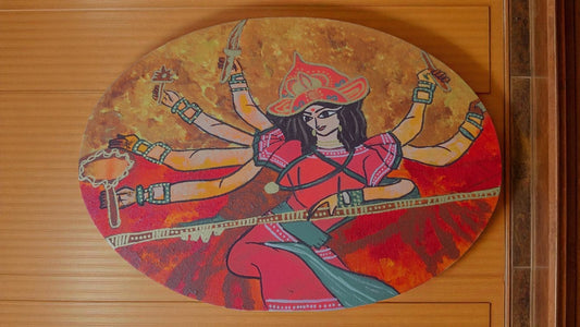 Maa Durga Oval Shape Acrylic Painting 16 X 12