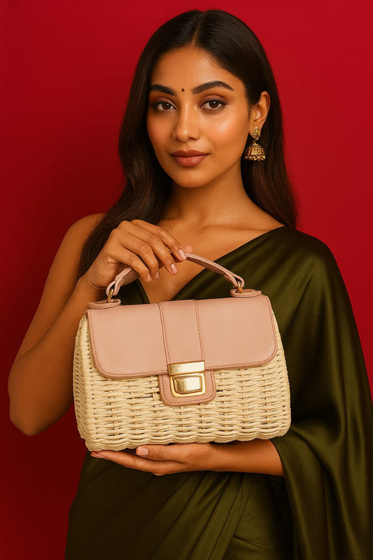 Bamboo Light Pink Leather Bag with Sling