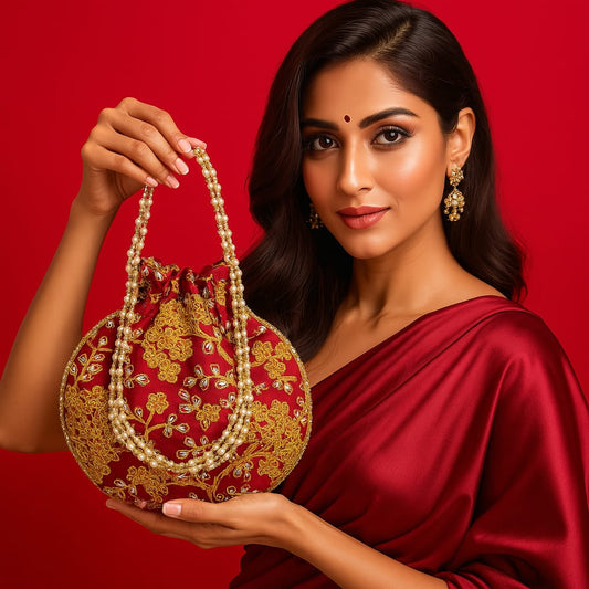 Zari Mehroon Potli Bag
