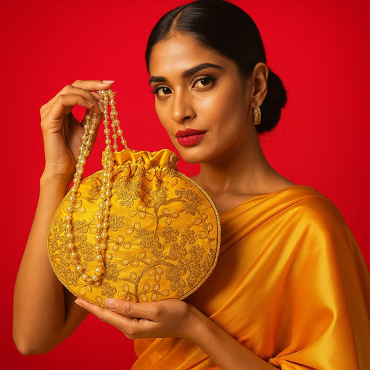 Zari Yellow Potli Bag