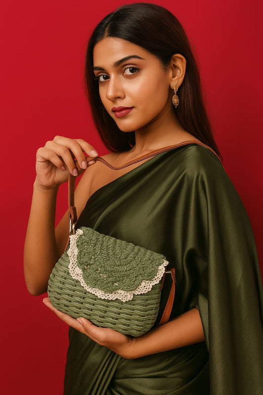 Bamboo Mehndi Green Crochet Sling Bag