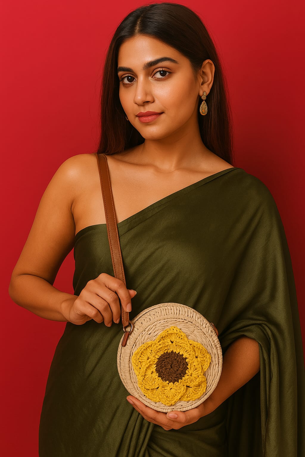Bamboo Yellow Flower Crochet Sling Bag