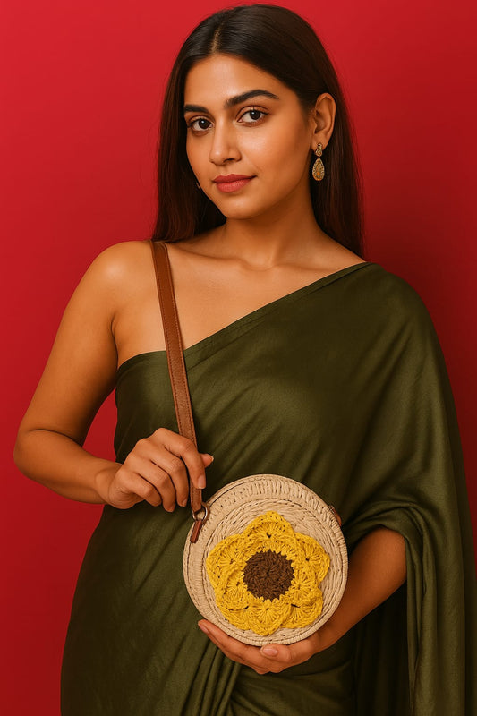 Bamboo Yellow Flower Crochet Sling Bag