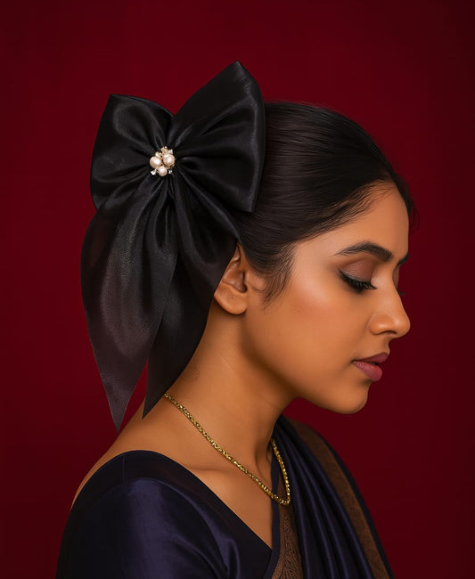 Organza Black Bow Clip