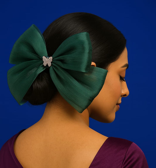 Organza Bottle Green Bow Clip