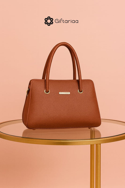 Brown dotted leather handbag with sling