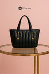 Black leather sling handbag