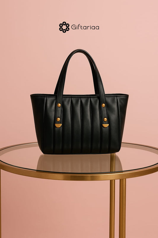 Black leather sling handbag