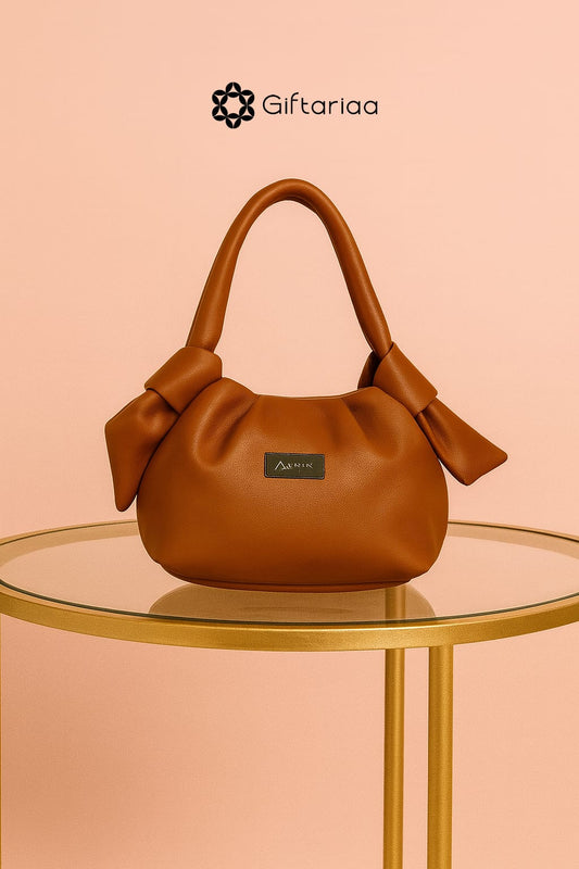 Brown leather handbag with sling