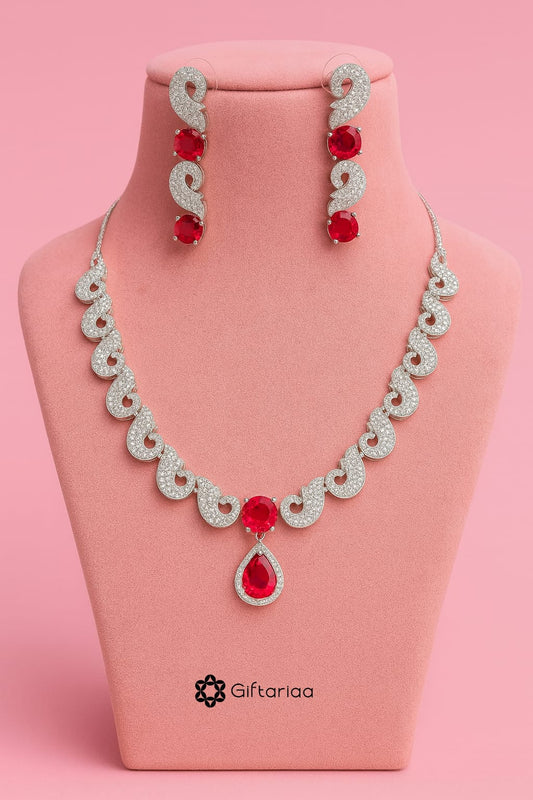 Red Rubia zircon necklace set