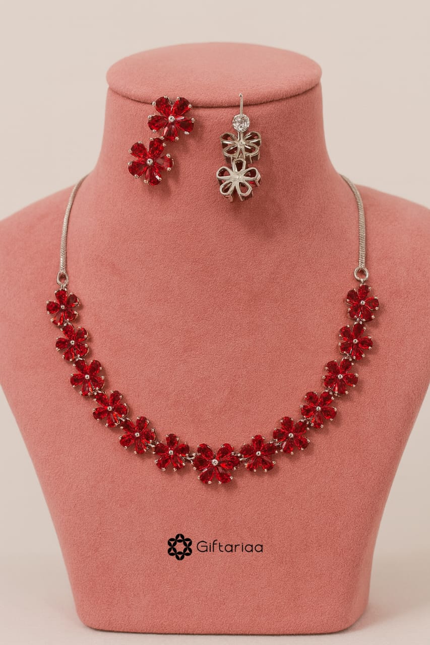 Red floral necklace set