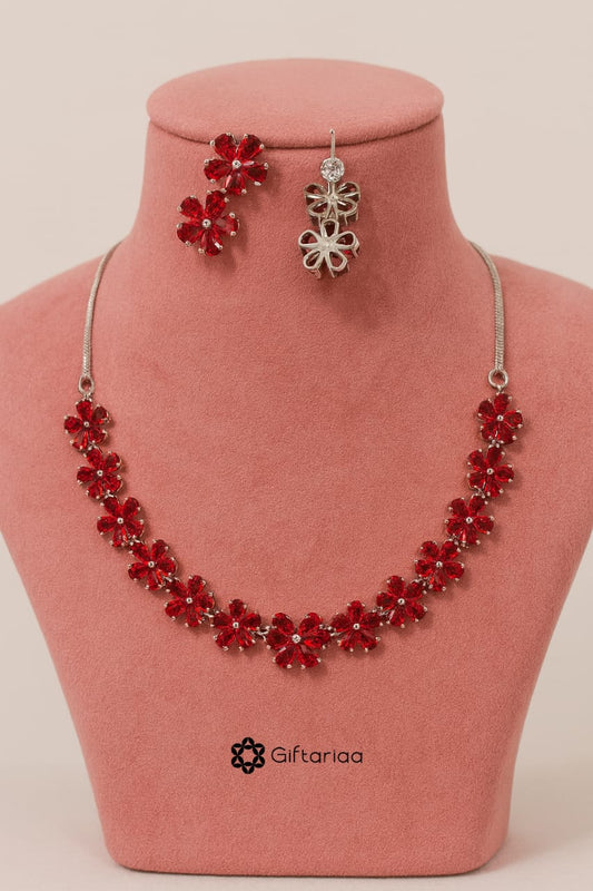 Red floral necklace set